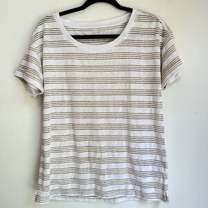 Talbots Women's Size Small Top Large‎ White Metallic Gold Stripe Linen Blend